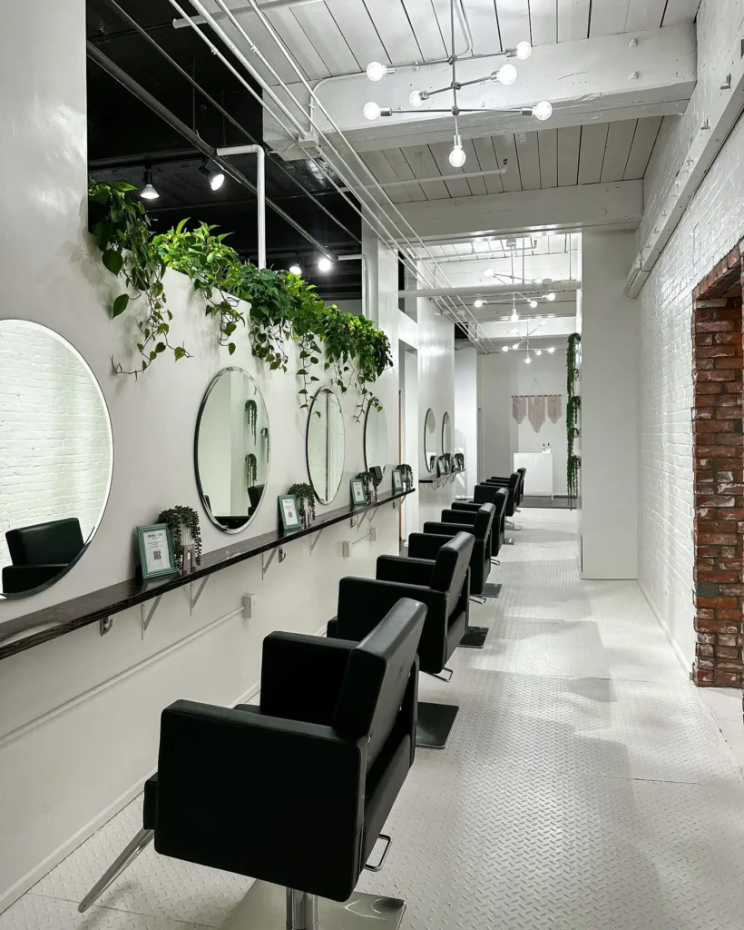 image shows the interior of Rená + Co. Hair Studio, a hair salon located in Worcester, Massachusetts